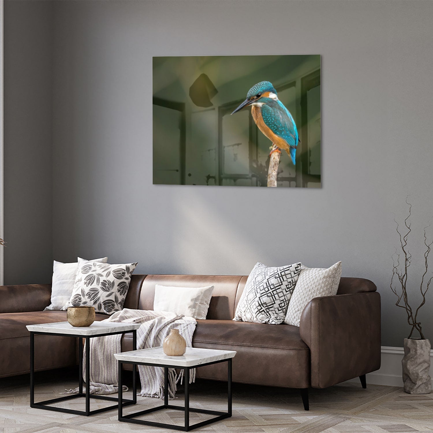 Elegantes Glasbild mit einem Eisvogel