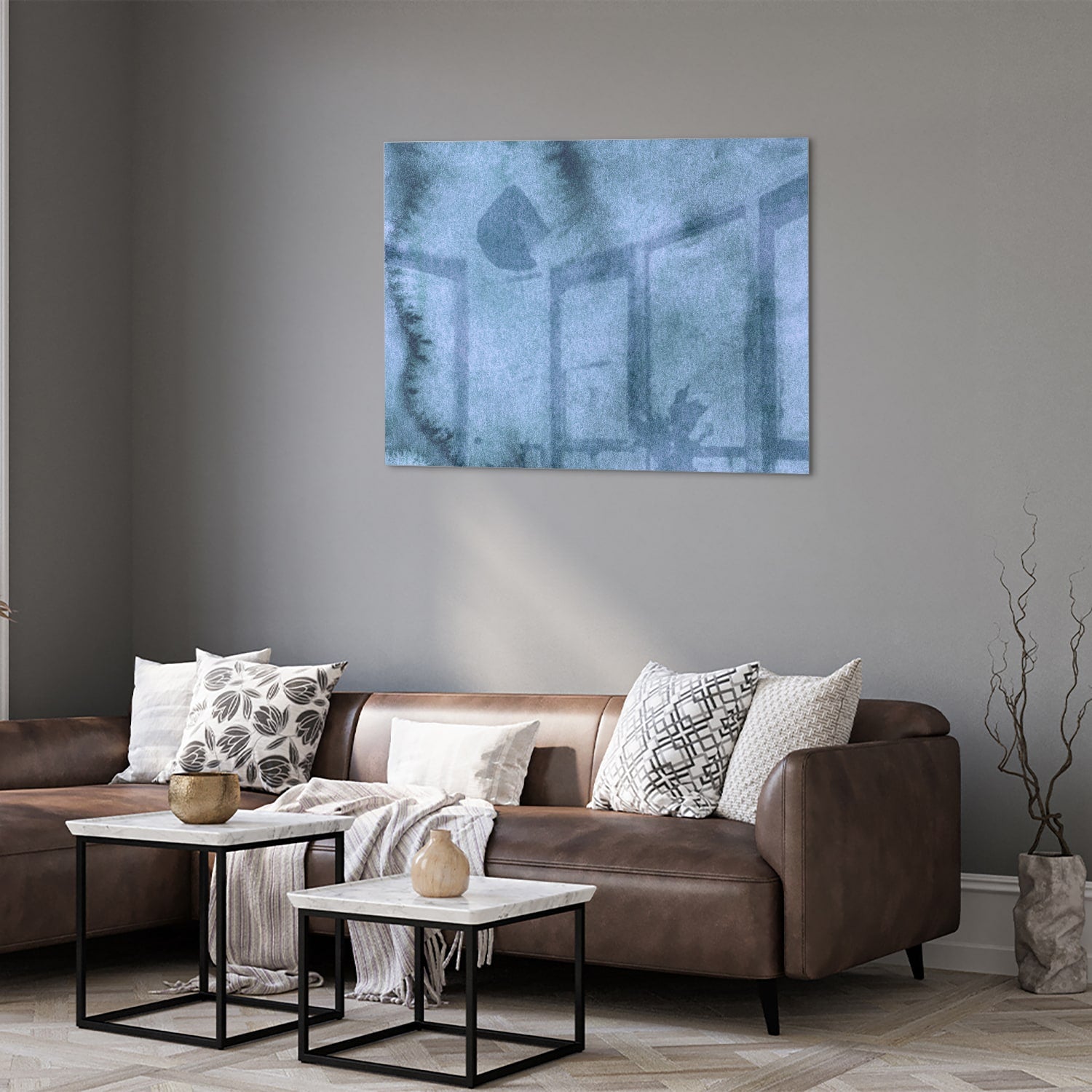Modernes Glasbild in blauen Farbtönen