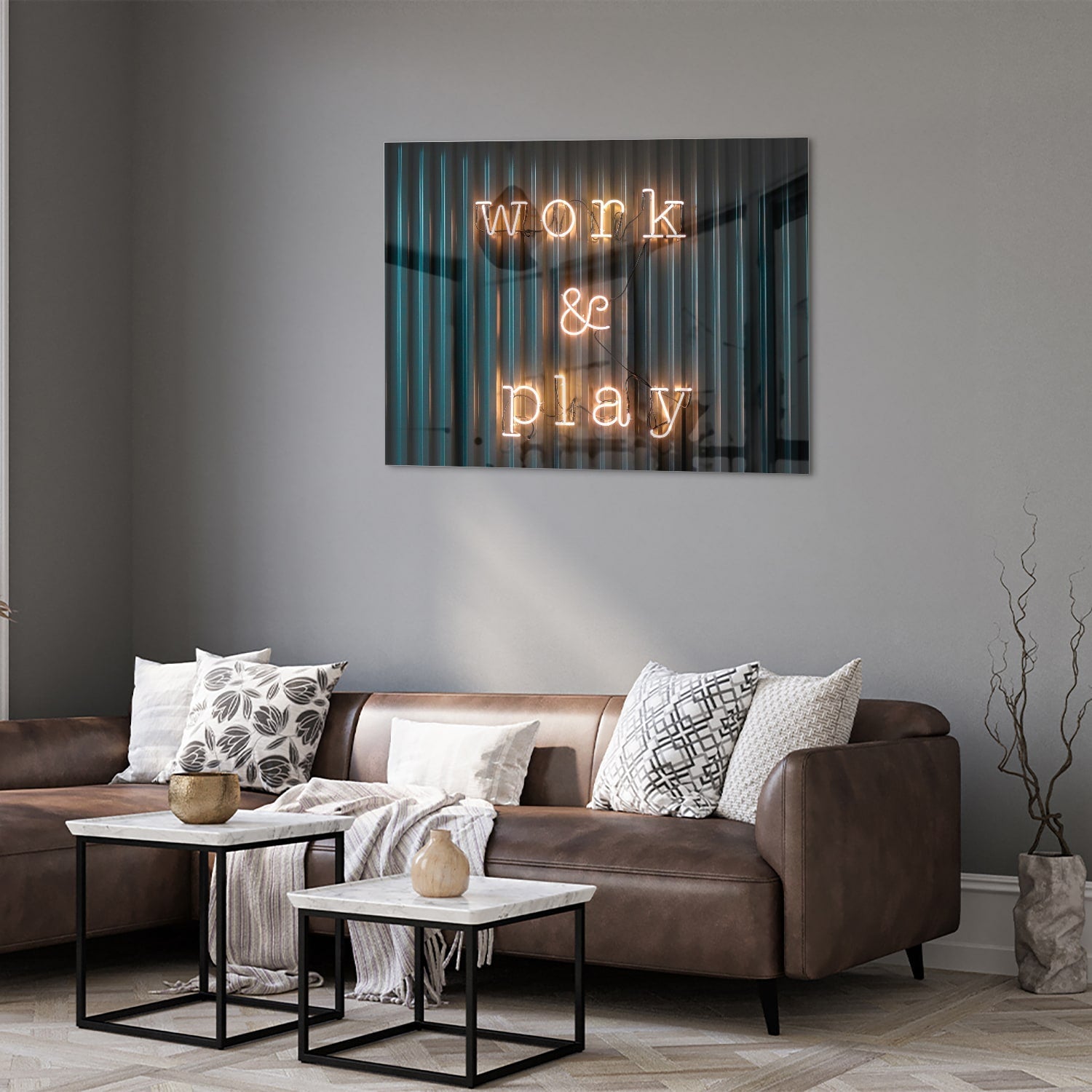 Glasbild mit 'Work & Play' Beleuchtung