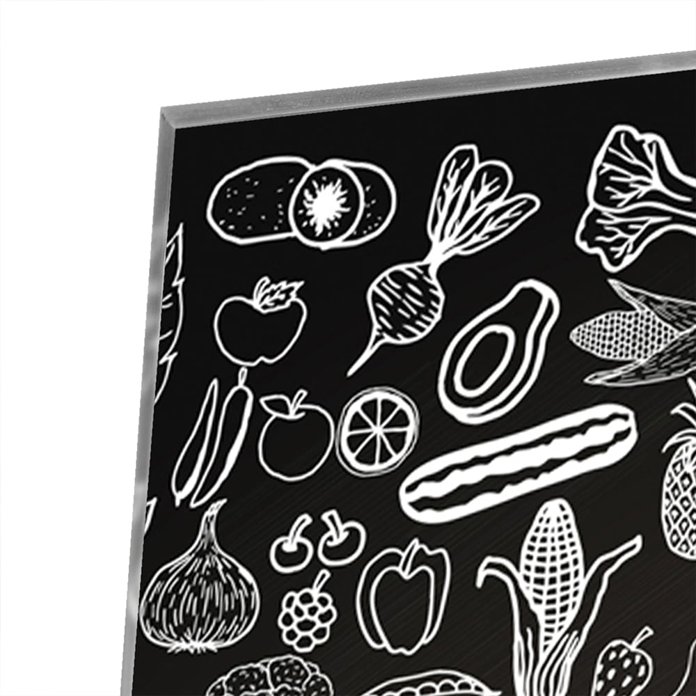 Abstraktes Schwarz-Weiß-Glasbild mit fröhlichen Illustrationen