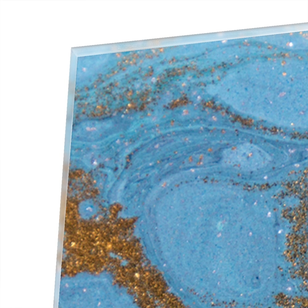 Elegantes Glasbild in blauen und goldenen Farbtönen