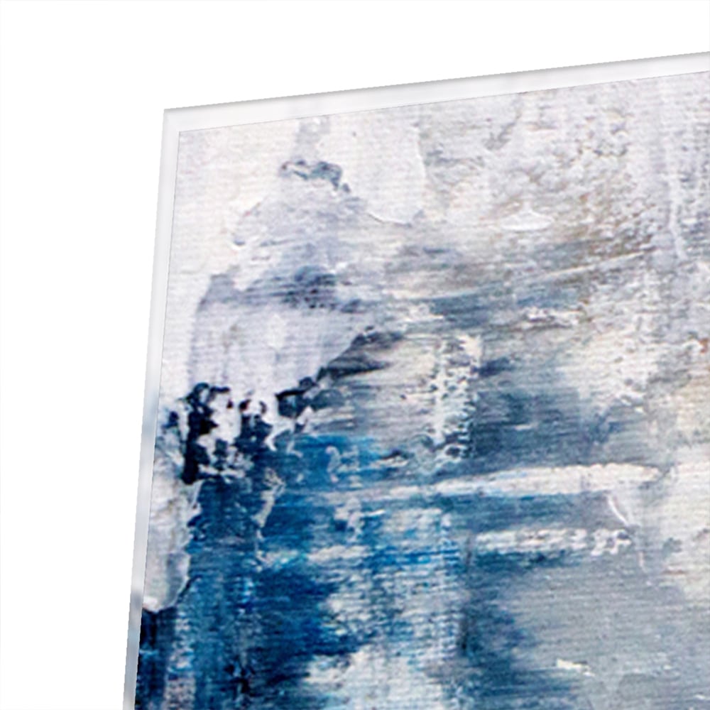 Abstraktes Glasbild mit blauen und neutralen Farbtönen