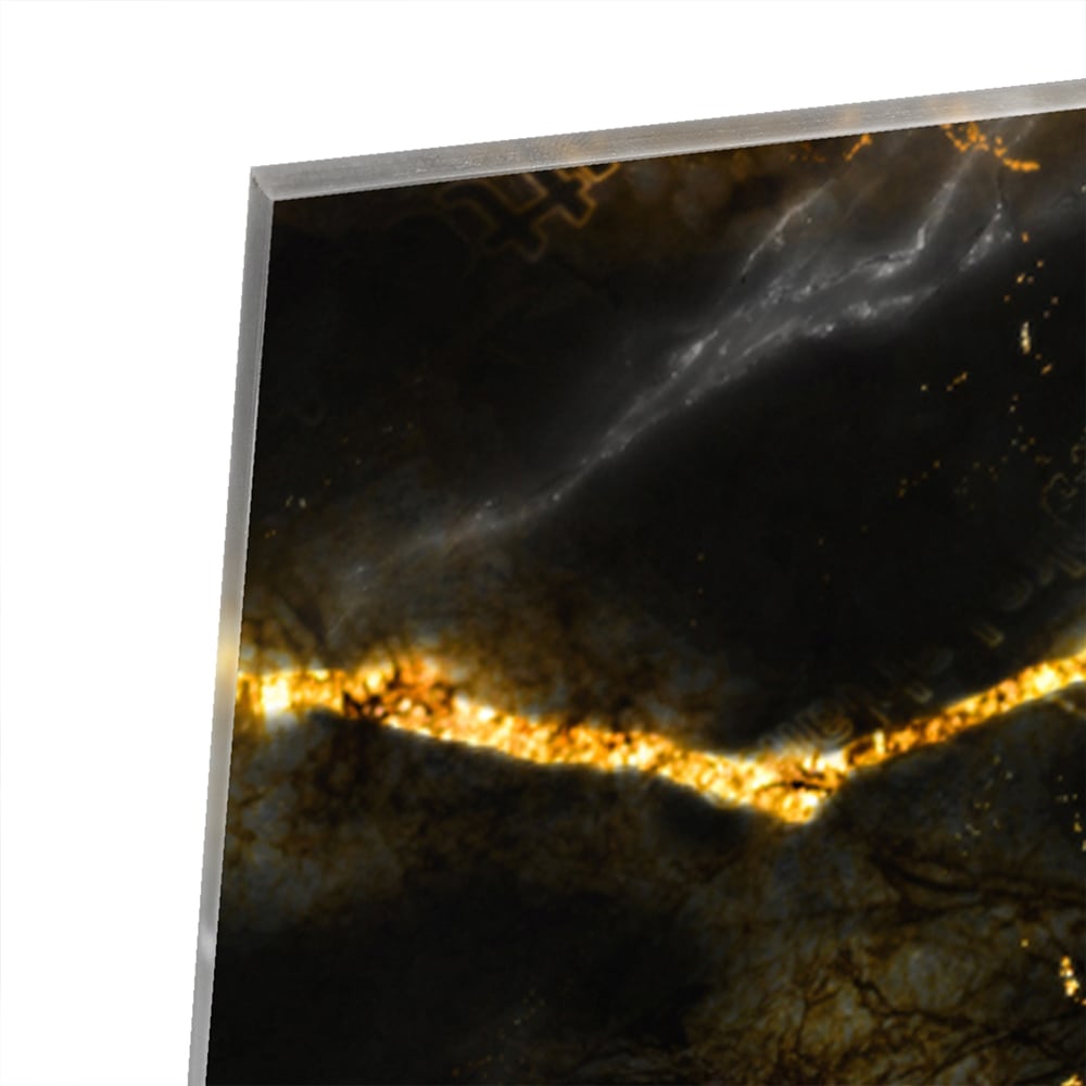 Glasbild mit schwarzem und goldenem Marmordesign