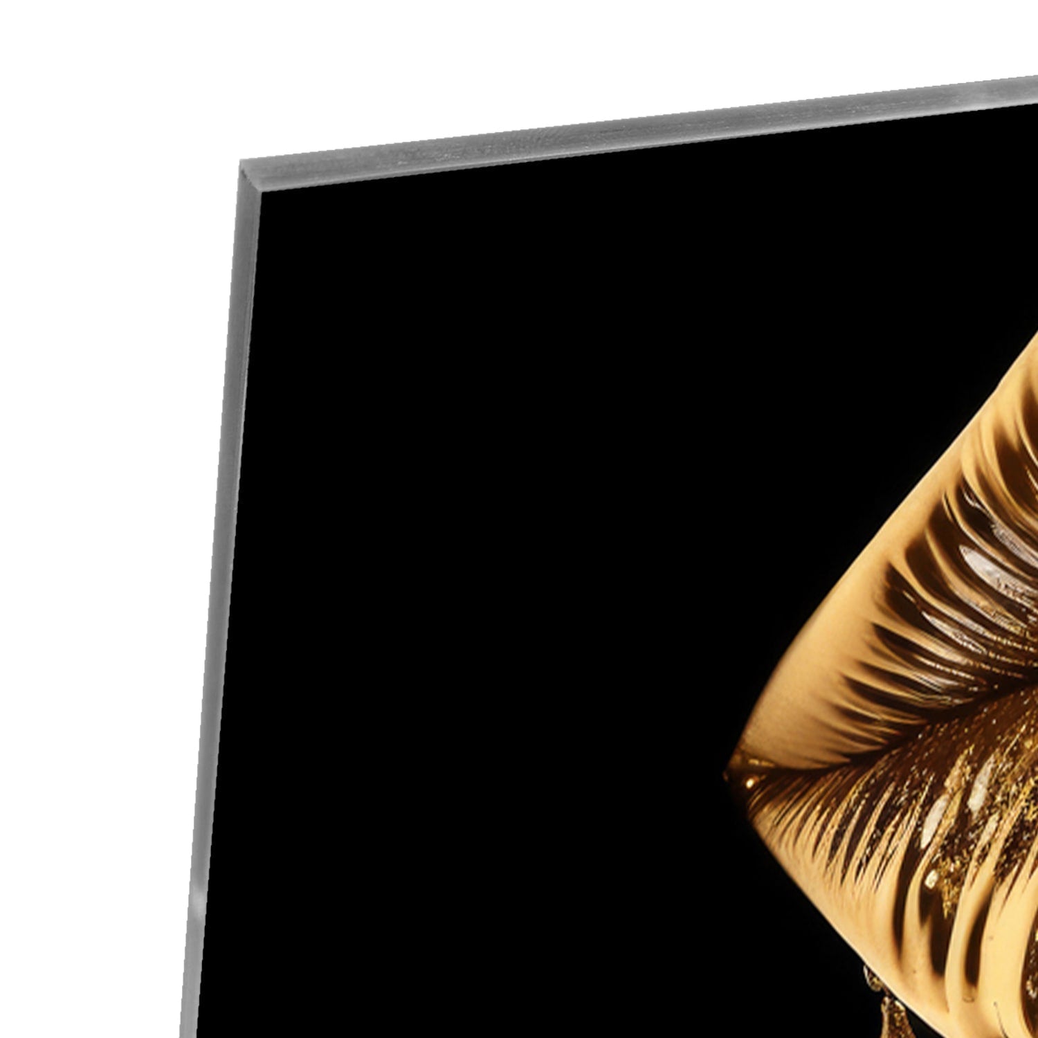 Glasbild mit goldenen Lippen – Wanddekoration für elegante Innenräume