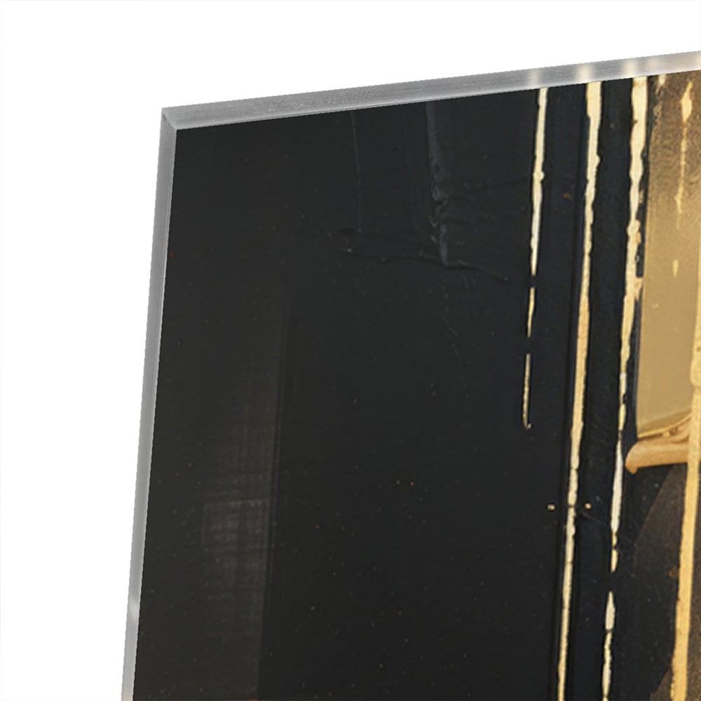 Abstraktes Glasbild in Gold und Schwarz