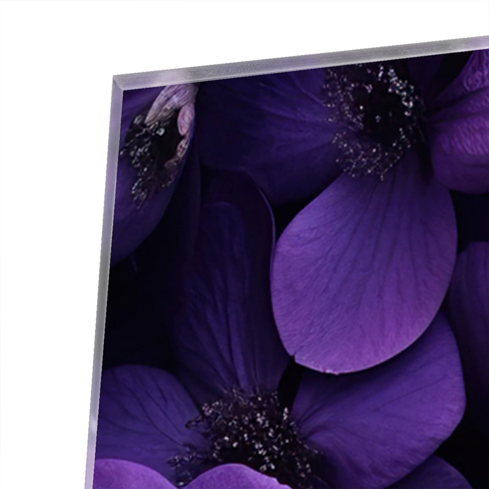 Glasbild mit violetten Blumen für Ihr Interieur