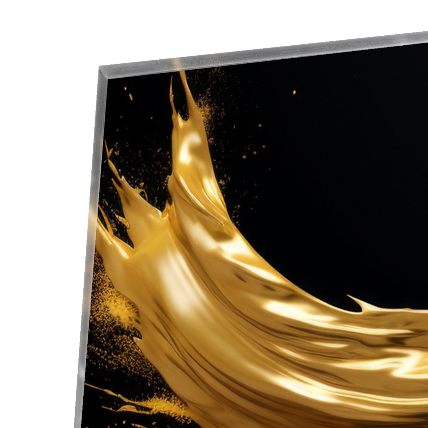 Glasbild mit goldenem Glanz auf schwarzem Hintergrund