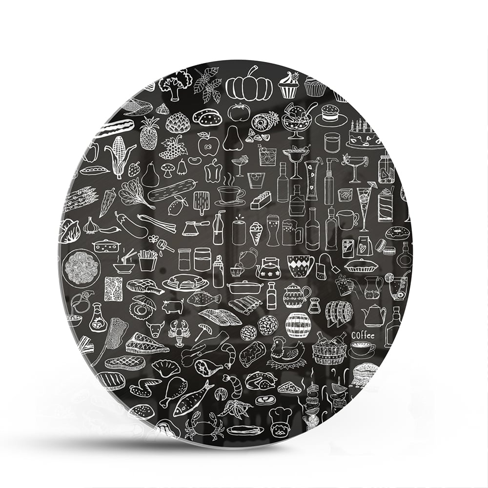 Abstraktes Schwarz-Weiß-Glasbild mit fröhlichen Illustrationen – Glasbild aus Sicherheitsglas, Größe 140x70
