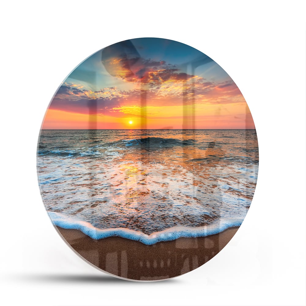 Glasbild – Sonnenuntergang am Strand – Glasbild aus Sicherheitsglas, Größe 140x70