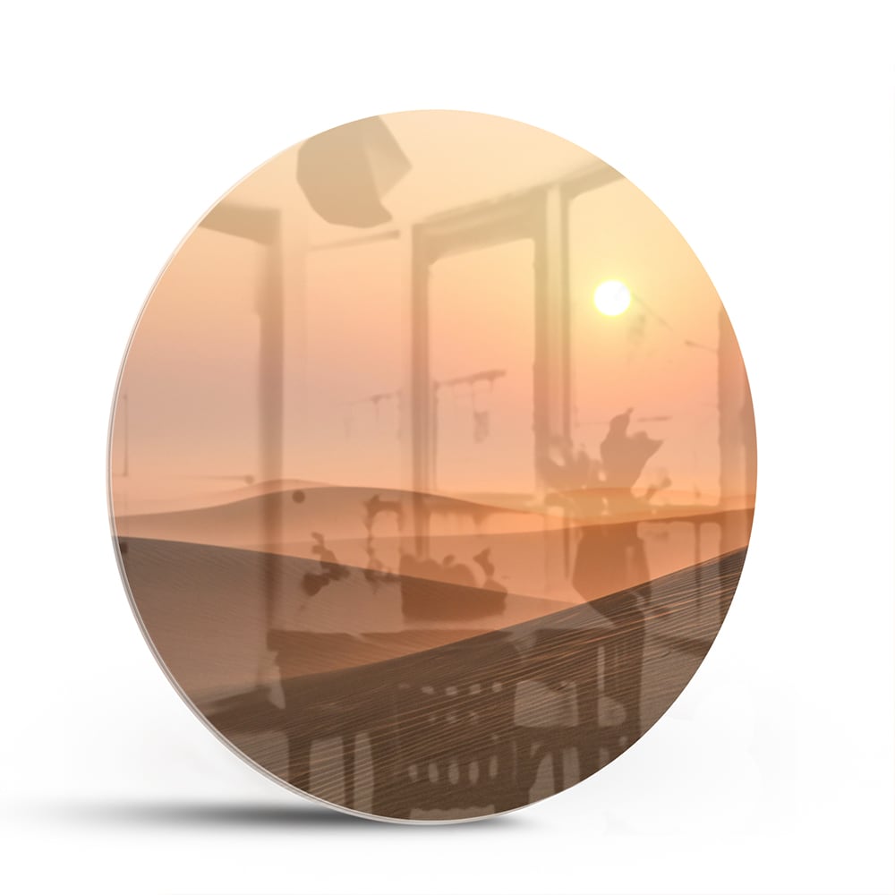 Glasbild mit Sonnenuntergang in warmen Farbtönen – Glasbild aus Sicherheitsglas, Größe 140x70