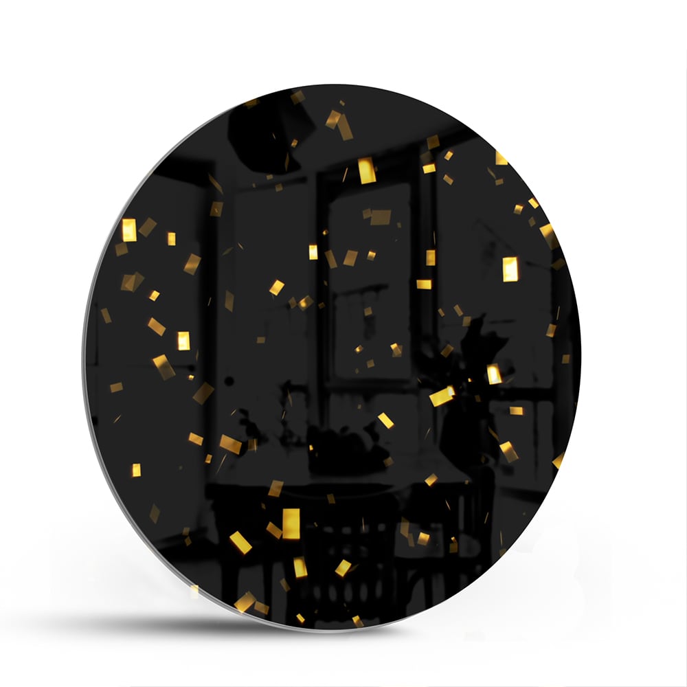 Schwarzes Glasbild mit goldenem Konfetti – Glasbild aus Sicherheitsglas, Größe 140x70
