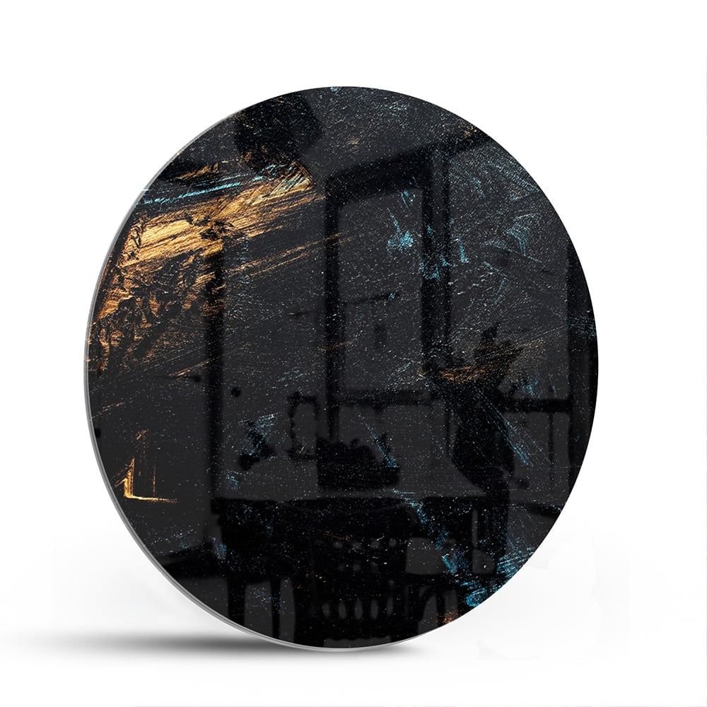 Abstraktes Glasbild mit goldenen und schwarzen Akzenten – Glasbild aus Sicherheitsglas, Größe 140x70