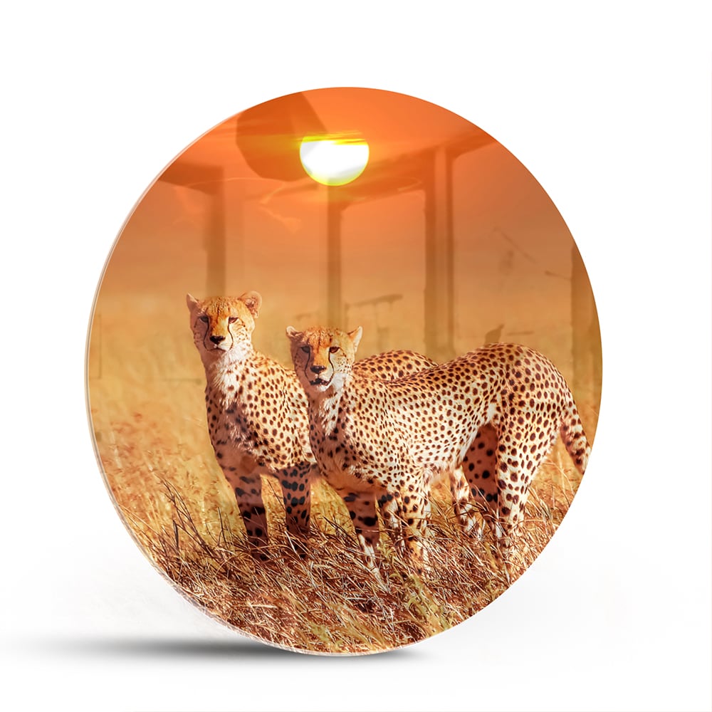Elegantes Glasbild mit Geparden in der Natur – Glasbild aus Sicherheitsglas, Größe 140x70
