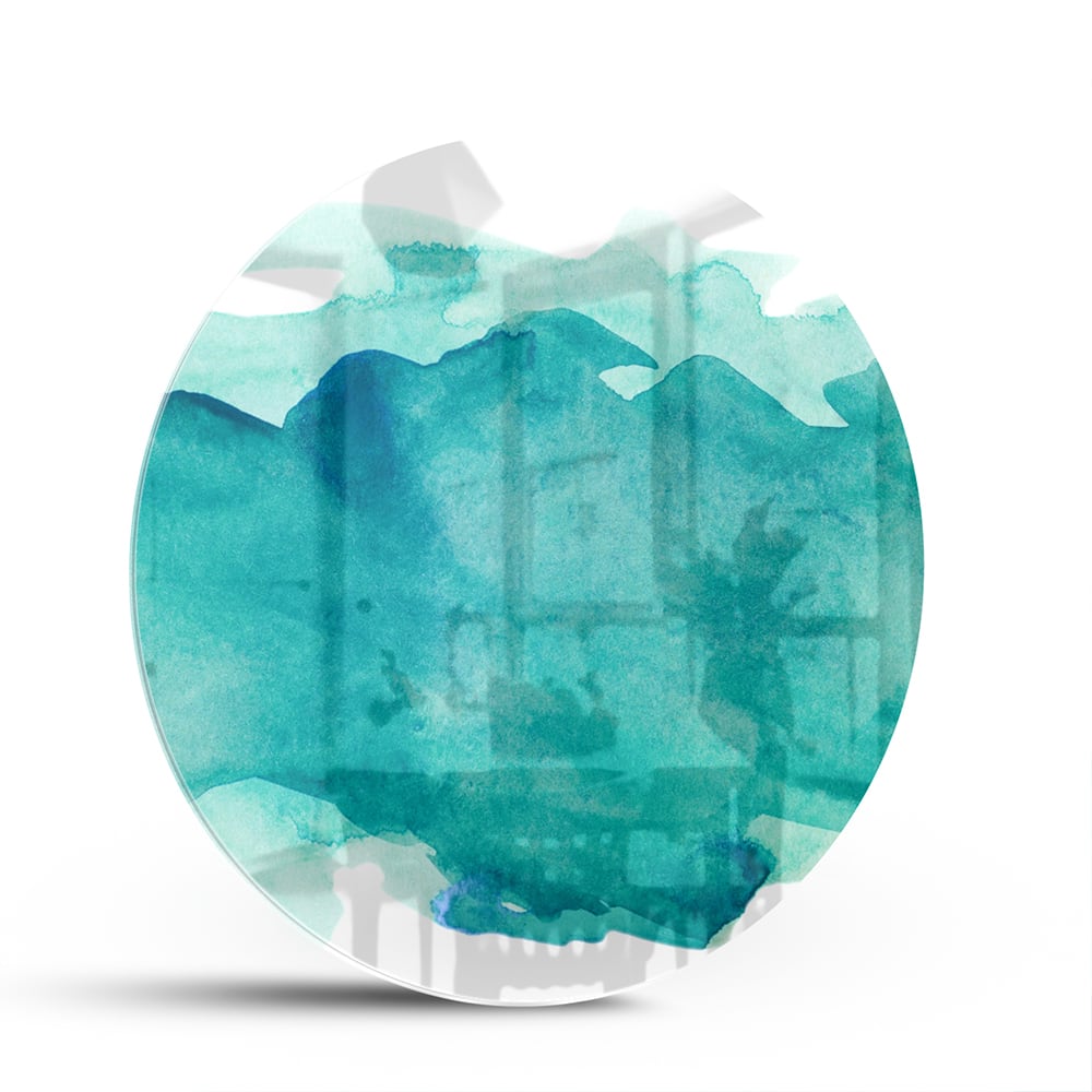 Abstraktes türkisfarbenes Glasbild für moderne Innenräume – Glasbild aus Sicherheitsglas, Größe 140x70