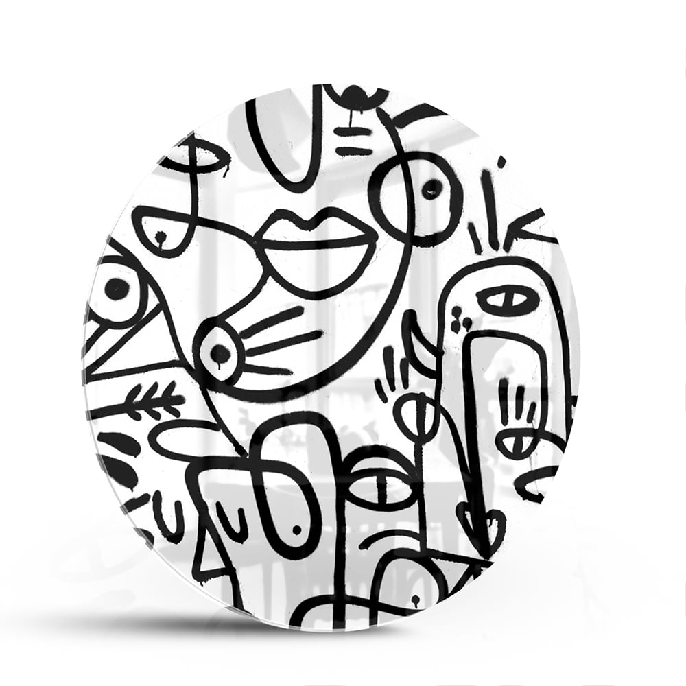 Abstraktes Schwarz-Weiß-Glasbild mit Formen – Glasbild aus Sicherheitsglas, Größe 140x70