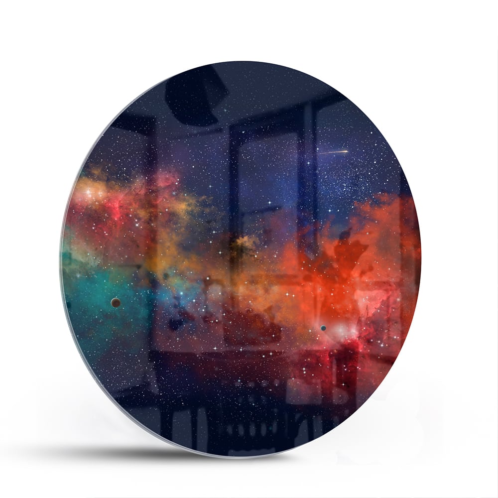 Leuchtendes Glasbild mit Galaxie – Glasbild aus Sicherheitsglas, Größe 140x70
