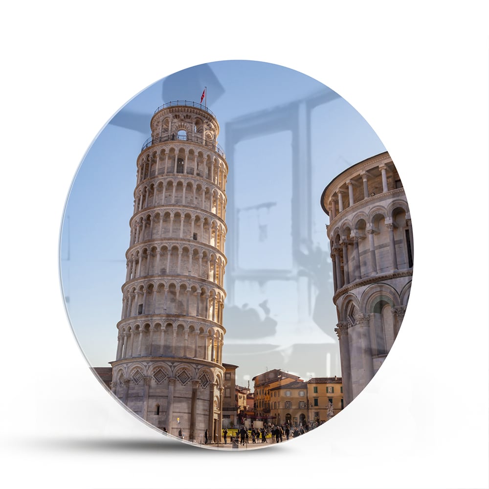Glasbild mit dem Schiefen Turm von Pisa – Glasbild aus Sicherheitsglas, Größe 140x70