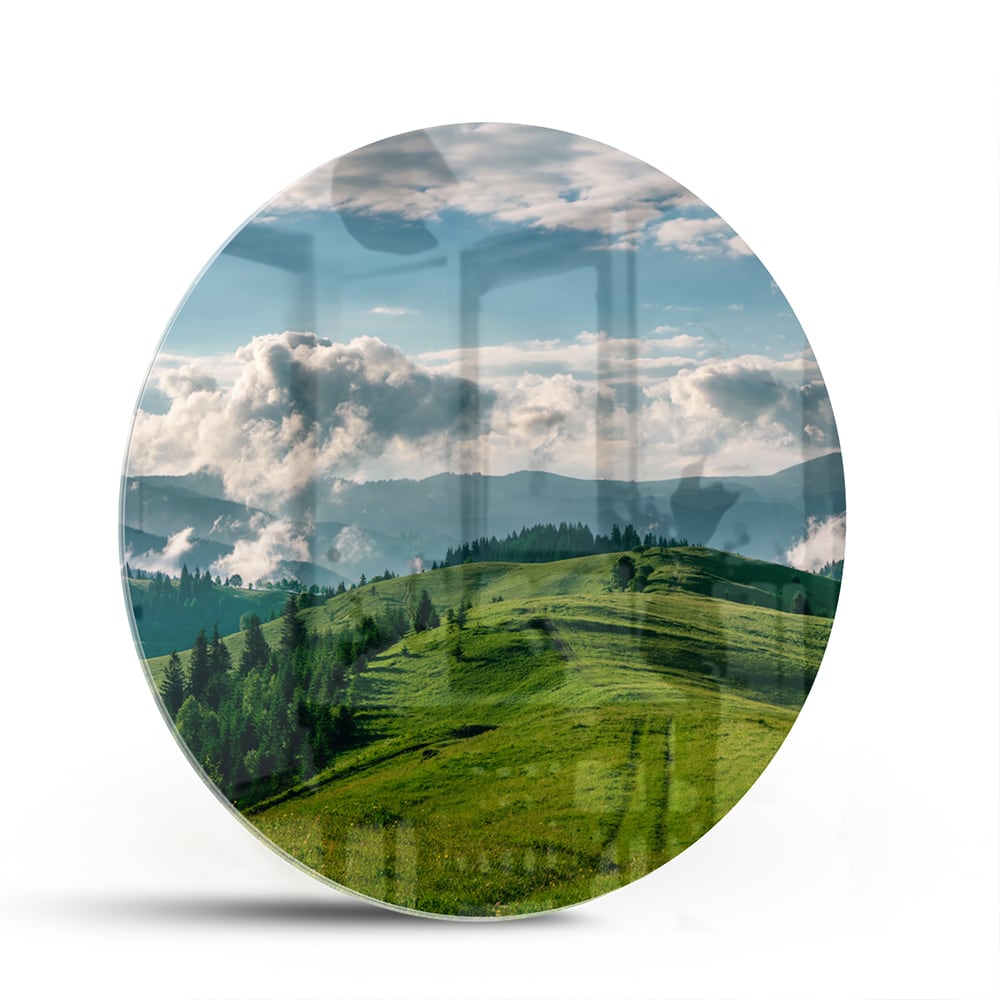Glasbild mit atemberaubender Berglandschaft – Glasbild aus Sicherheitsglas, Größe 140x70