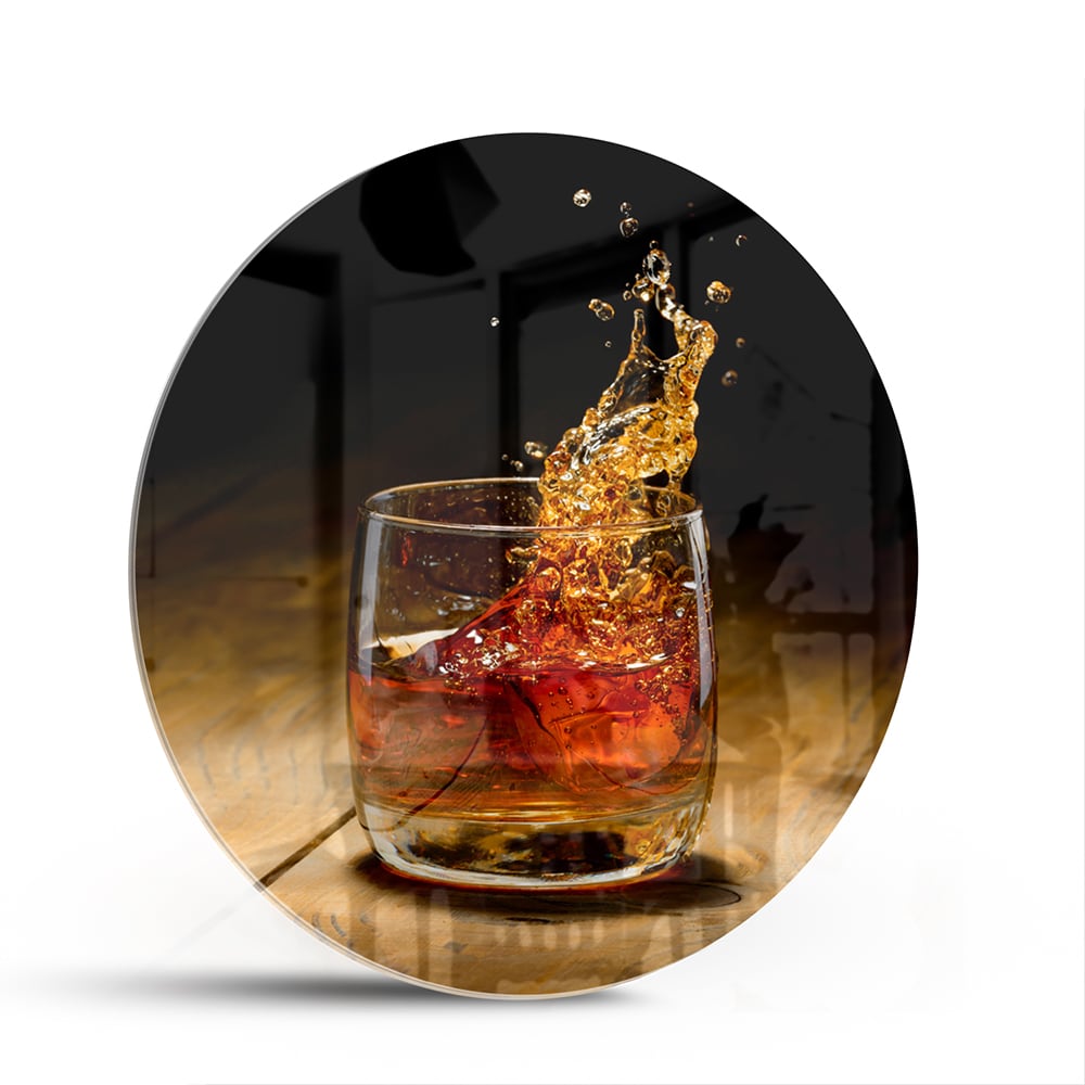 Glasbild mit spritzigem Getränk – Glasbild aus Sicherheitsglas, Größe 140x70