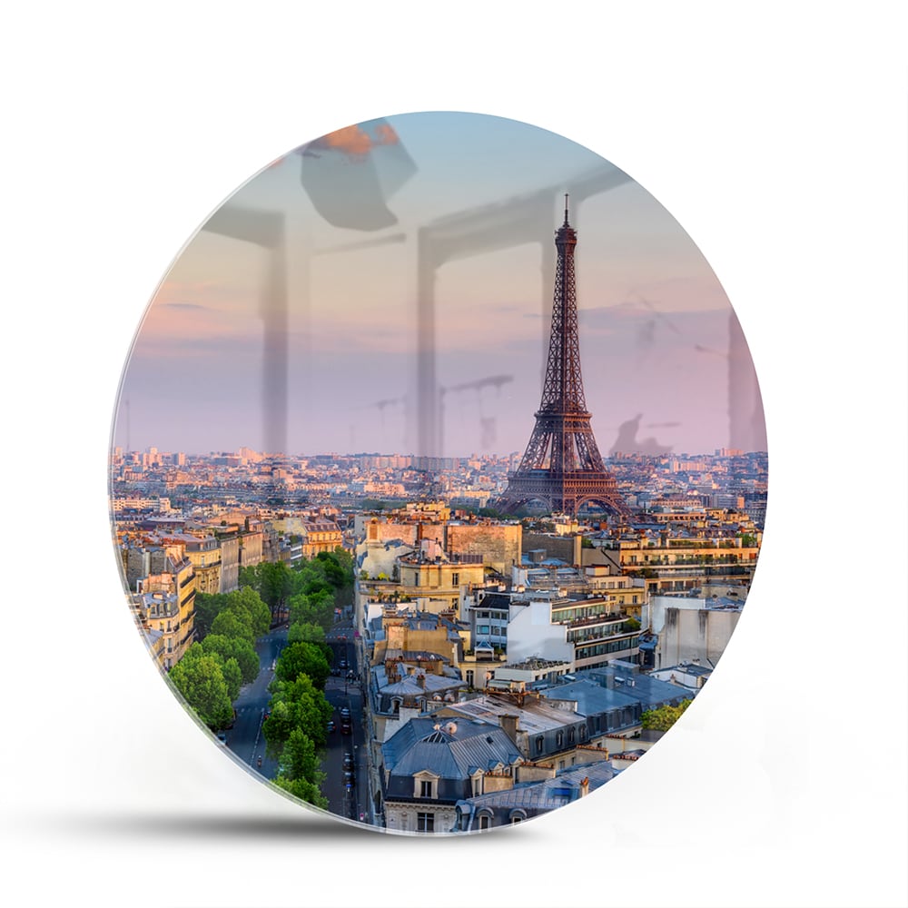 Glasbild mit dem Eiffelturm in Paris – Glasbild aus Sicherheitsglas, Größe 140x70