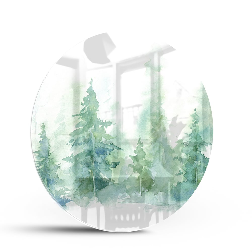 Glasbild mit grünen Tannenbäumen – Glasbild aus Sicherheitsglas, Größe 140x70