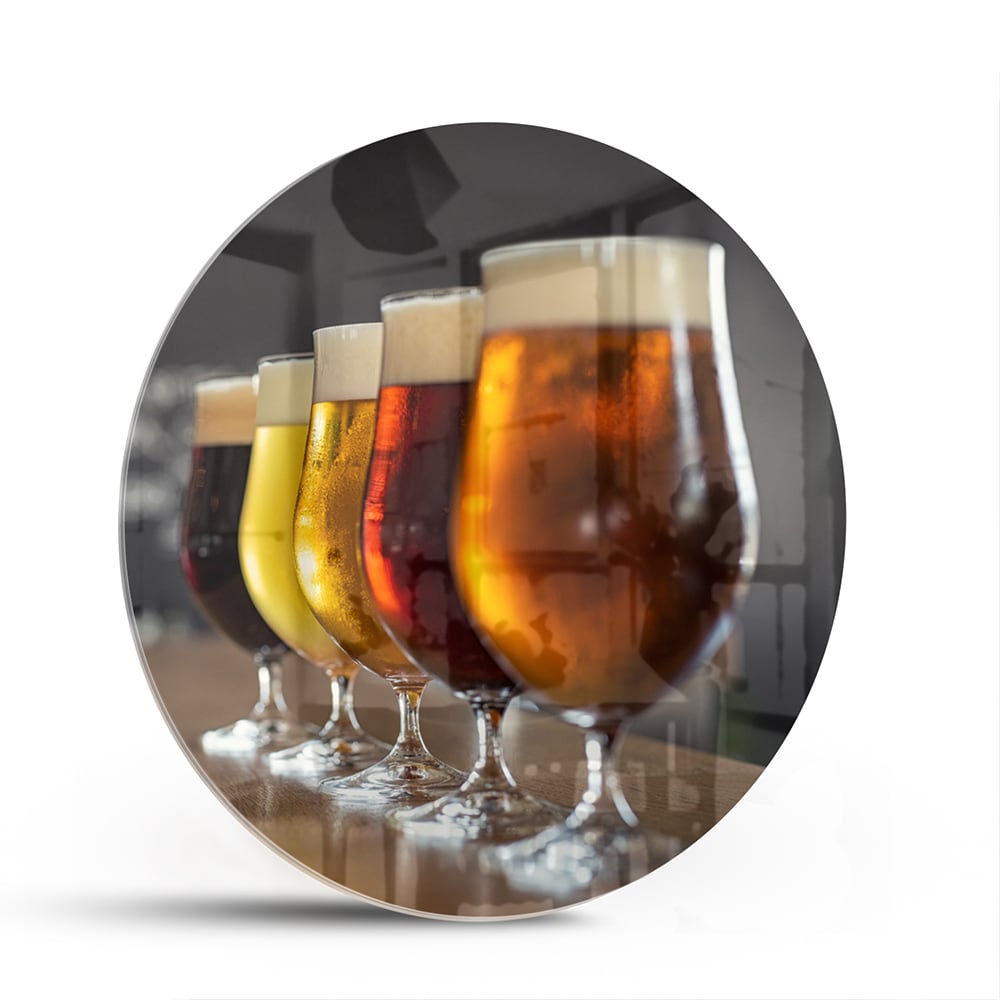 Glasbild mit verschiedenen Bieren – Glasbild aus Sicherheitsglas, Größe 140x70