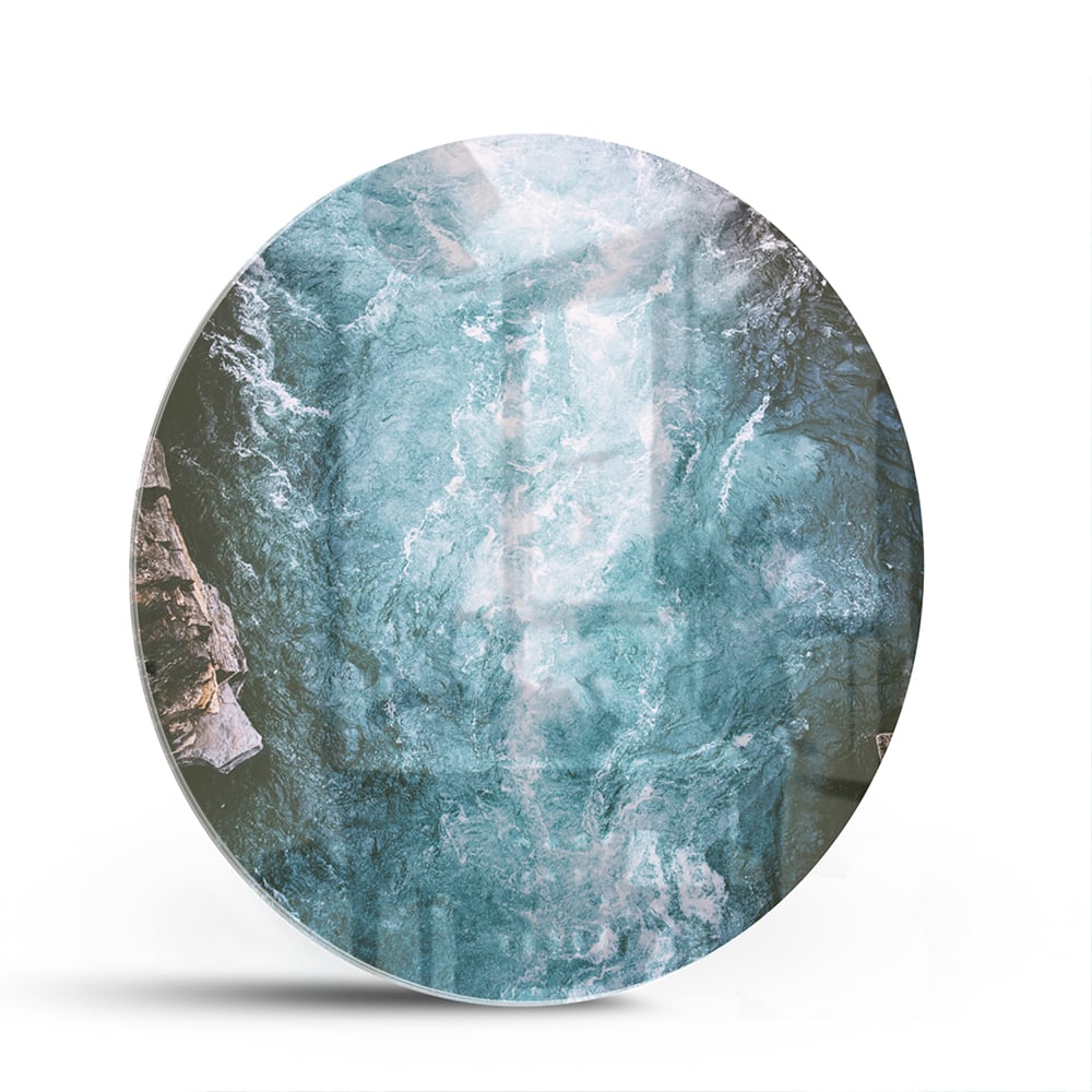 Glasbild mit klarem Bergwasser – Glasbild aus Sicherheitsglas, Größe 140x70