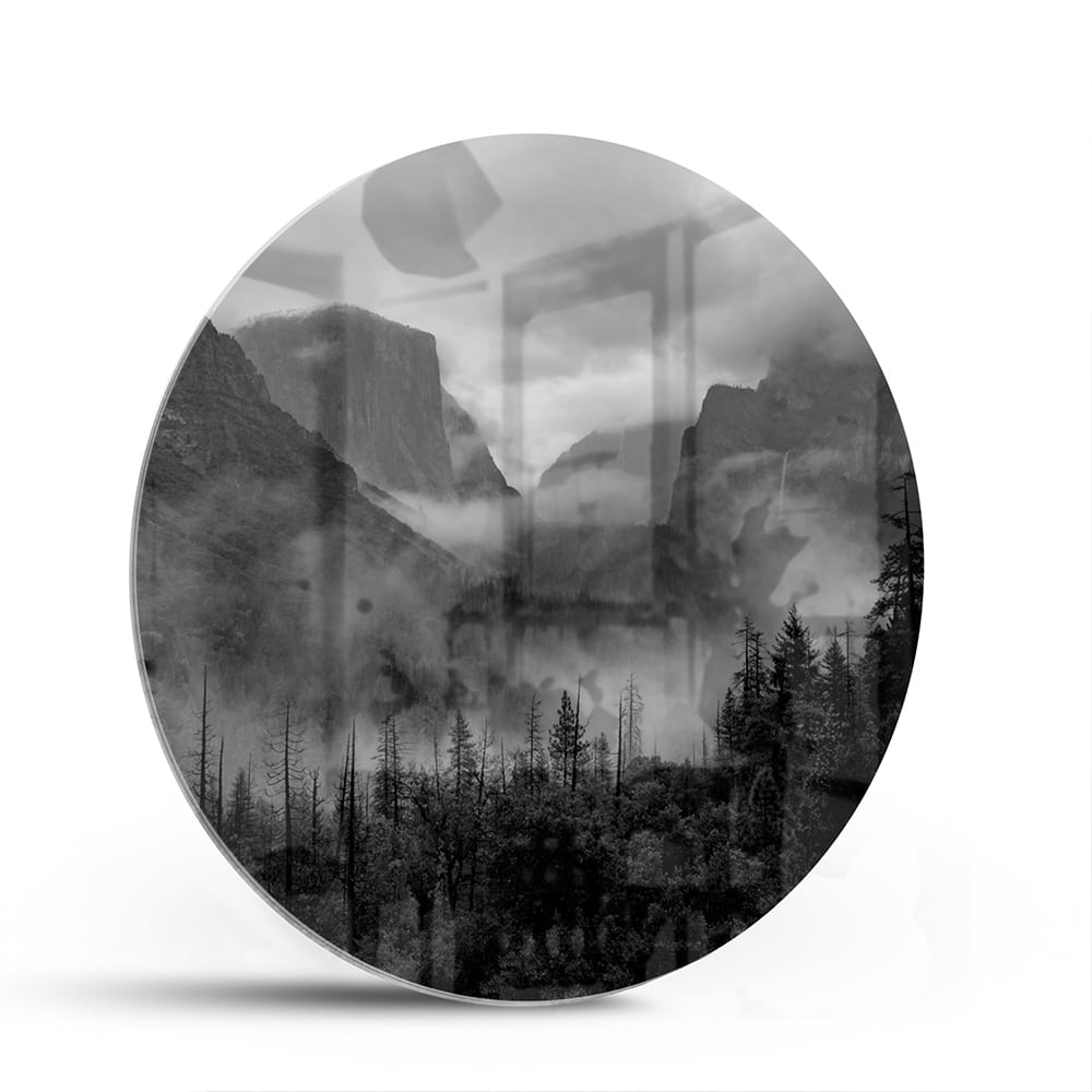 Schwarz-Weiß-Glasbild mit Berglandschaft – Glasbild aus Sicherheitsglas, Größe 140x70