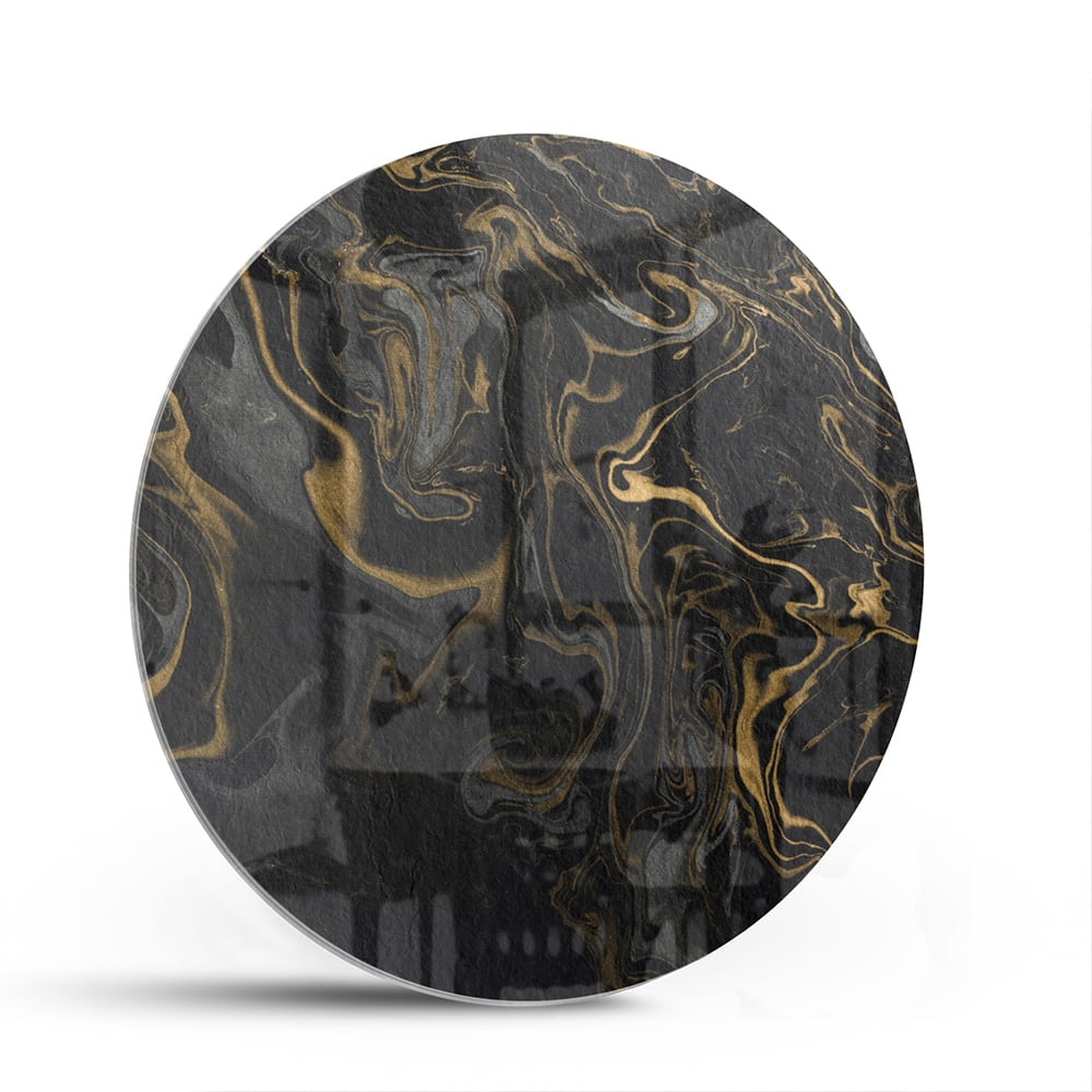 Elegantes schwarz-goldenes Glasbild für Ihr Wohnzimmer – Glasbild aus Sicherheitsglas, Größe 140x70