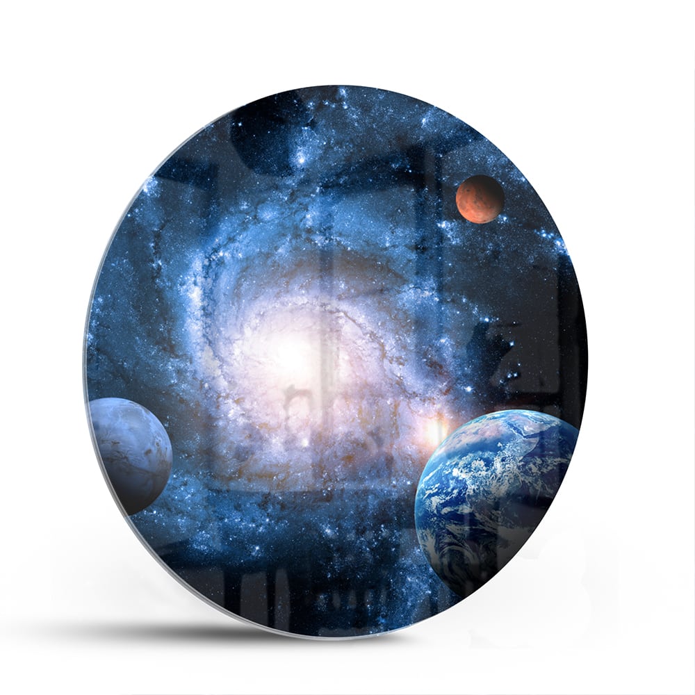 Glasbild mit Weltall und Planeten – Glasbild aus Sicherheitsglas, Größe 140x70