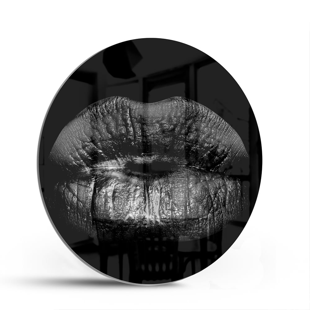Schwarzes Glasbild mit Lippenprint – Glasbild aus Sicherheitsglas, Größe 140x70