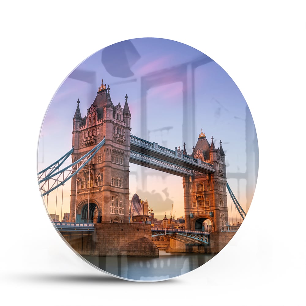Glasbild mit der Tower Bridge in London – Glasbild aus Sicherheitsglas, Größe 140x70
