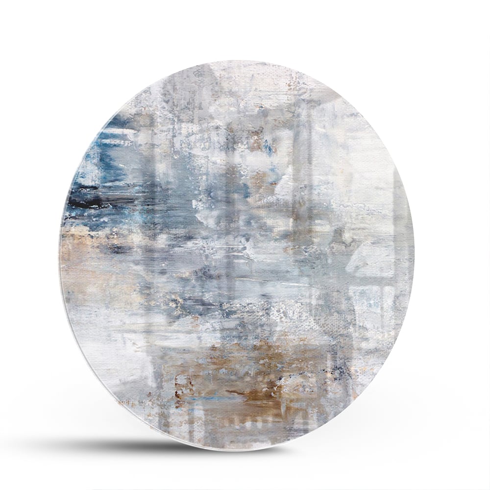 Abstraktes Glasbild mit blauen und neutralen Farbtönen – Glasbild aus Sicherheitsglas, Größe 140x70