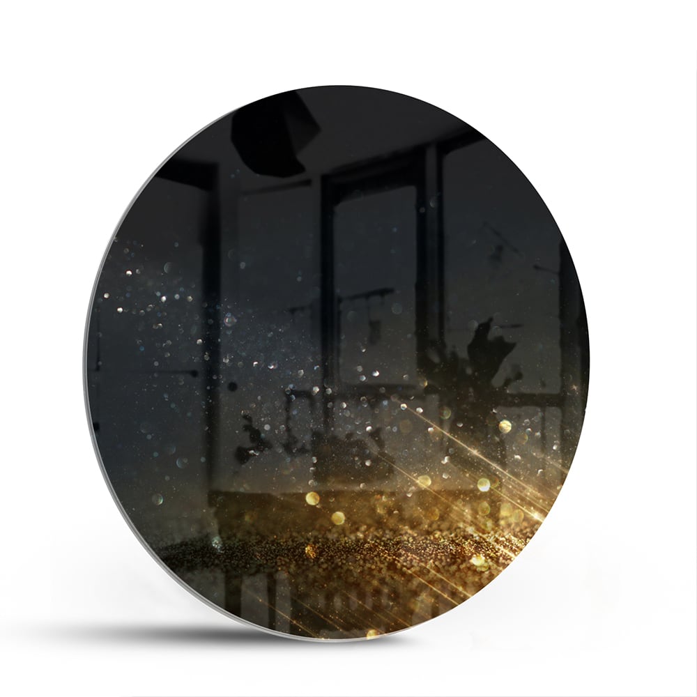 Schwarzes Glasbild mit Sternen und Lichtreflexionen – Glasbild aus Sicherheitsglas, Größe 140x70