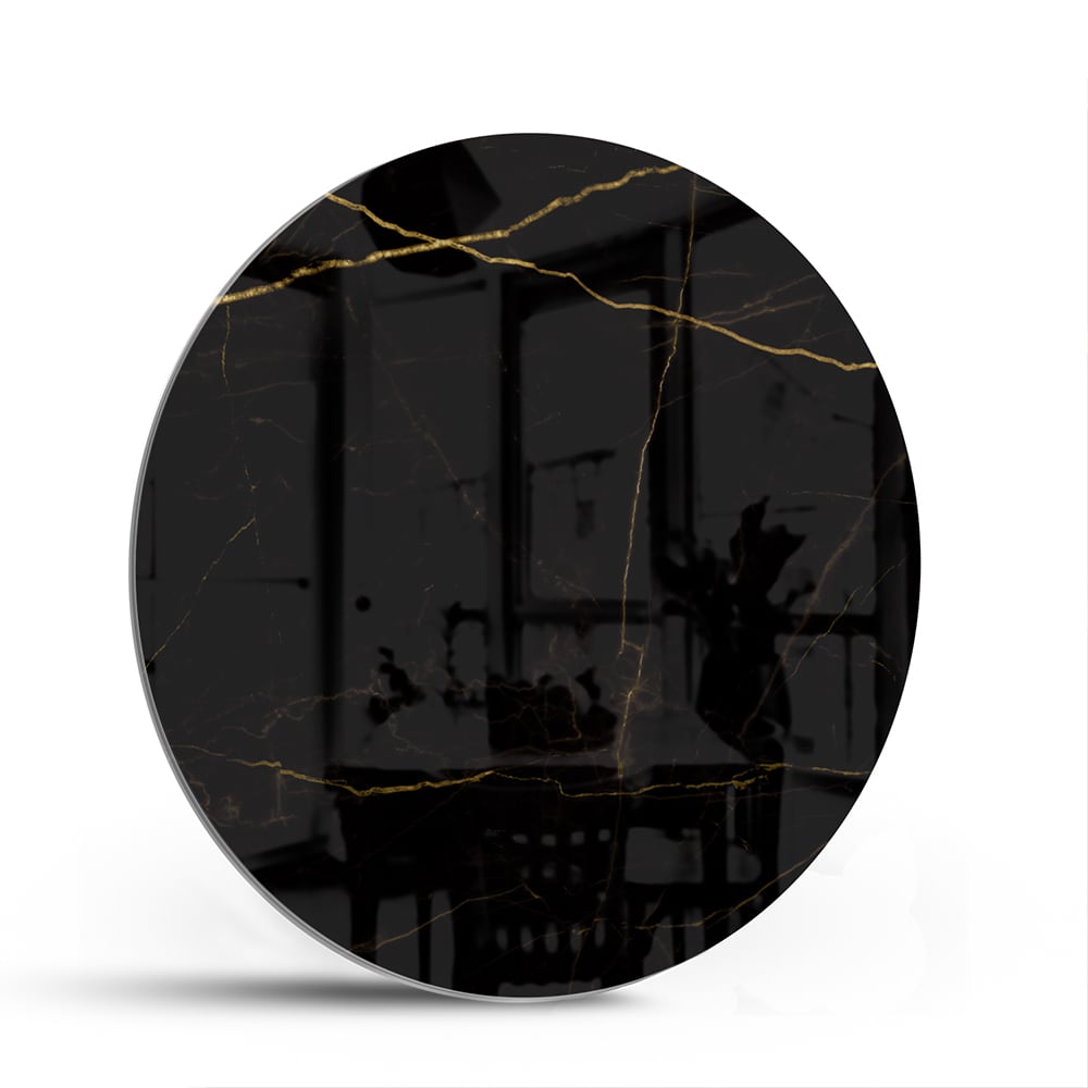 Elegantes schwarzes Glasbild mit goldenen Linien – Glasbild aus Sicherheitsglas, Größe 140x70