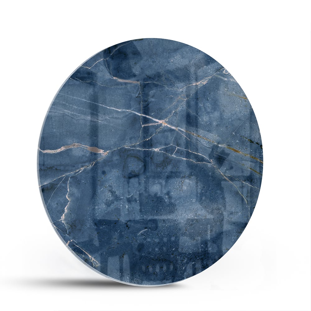 Blaues Glasbild mit Marmoroptik – Glasbild aus Sicherheitsglas, Größe 140x70