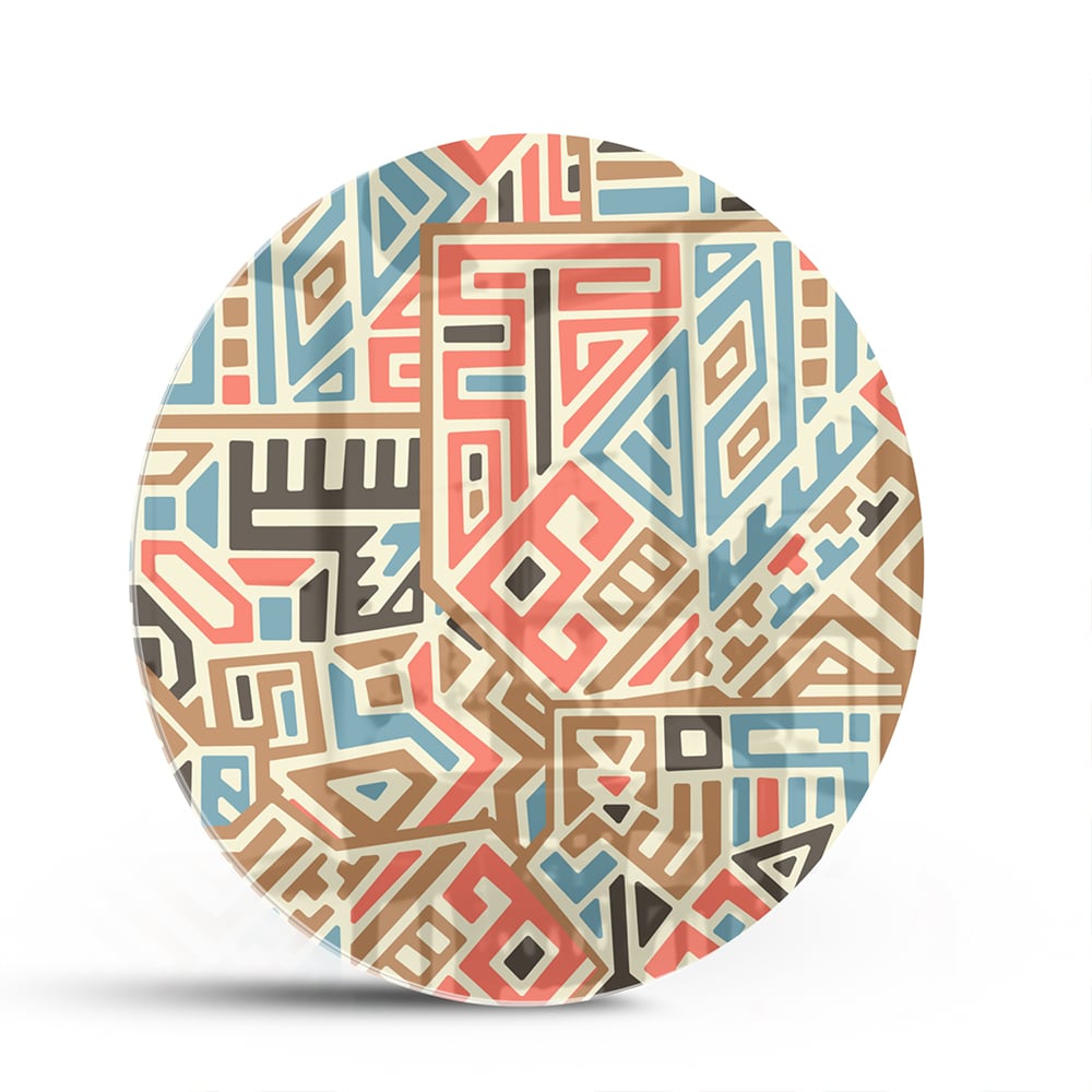 Abstraktes Glasbild mit farbenfrohen geometrischen Mustern – Glasbild aus Sicherheitsglas, Größe 140x70