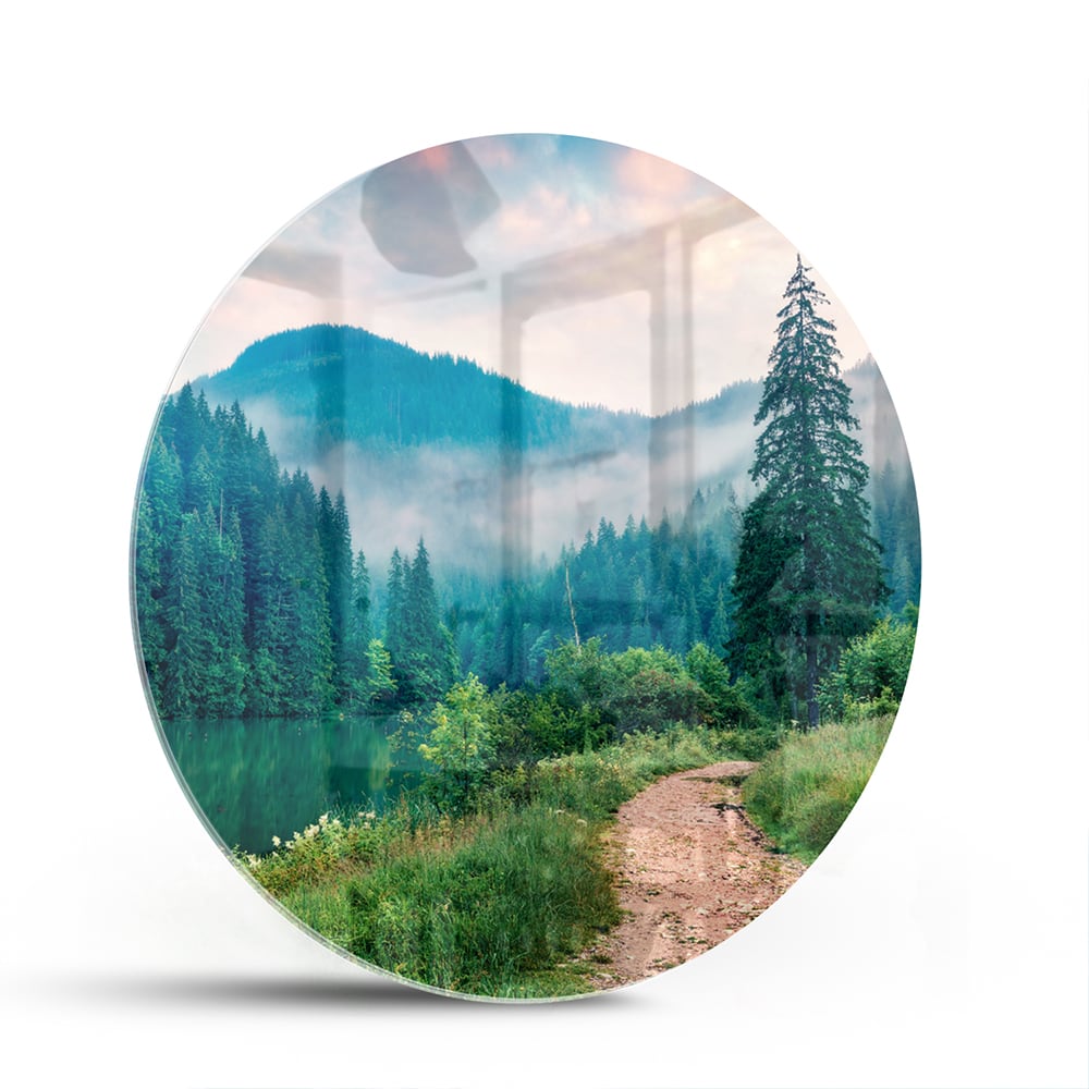 Stimmungsvolles Glasbild mit einer Berglandschaft – Glasbild aus Sicherheitsglas, Größe 140x70