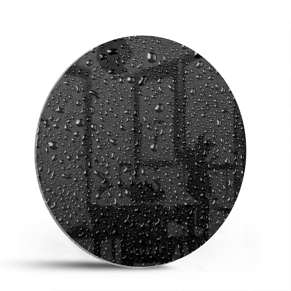 Glasbild mit Tropfen auf schwarzer Oberfläche – Glasbild aus Sicherheitsglas, Größe 140x70