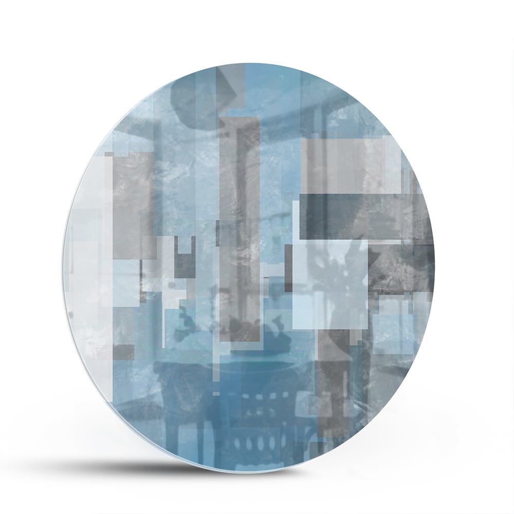 Abstraktes Glasbild in Blau und Grau – Glasbild aus Sicherheitsglas, Größe 140x70