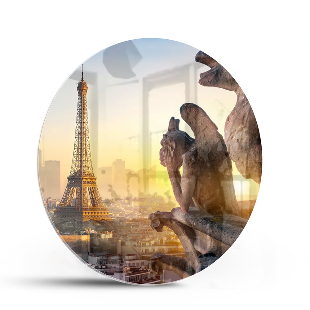 Glasbild mit dem Eiffelturm bei Sonnenuntergang – Glasbild aus Sicherheitsglas, Größe 140x70