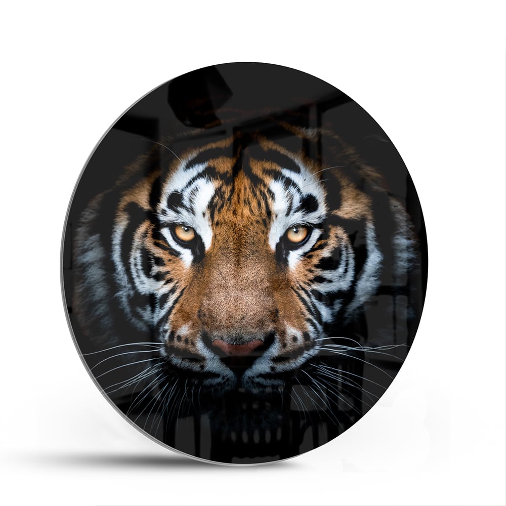 Beeindruckendes Glasbild mit einem Tigergesicht – Glasbild aus Sicherheitsglas, Größe 140x70