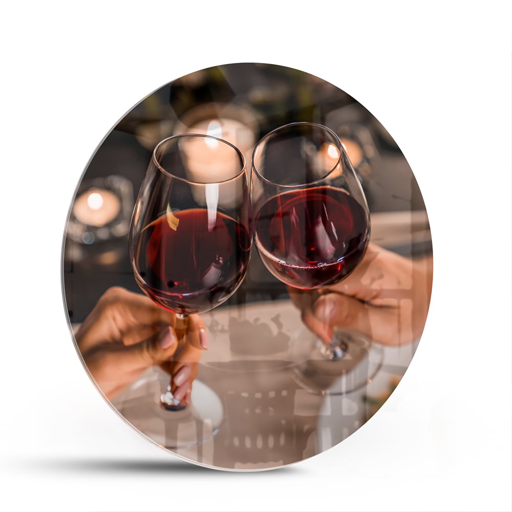 Glasbild – Prost mit einem Glas Rotwein – Glasbild aus Sicherheitsglas, Größe 140x70