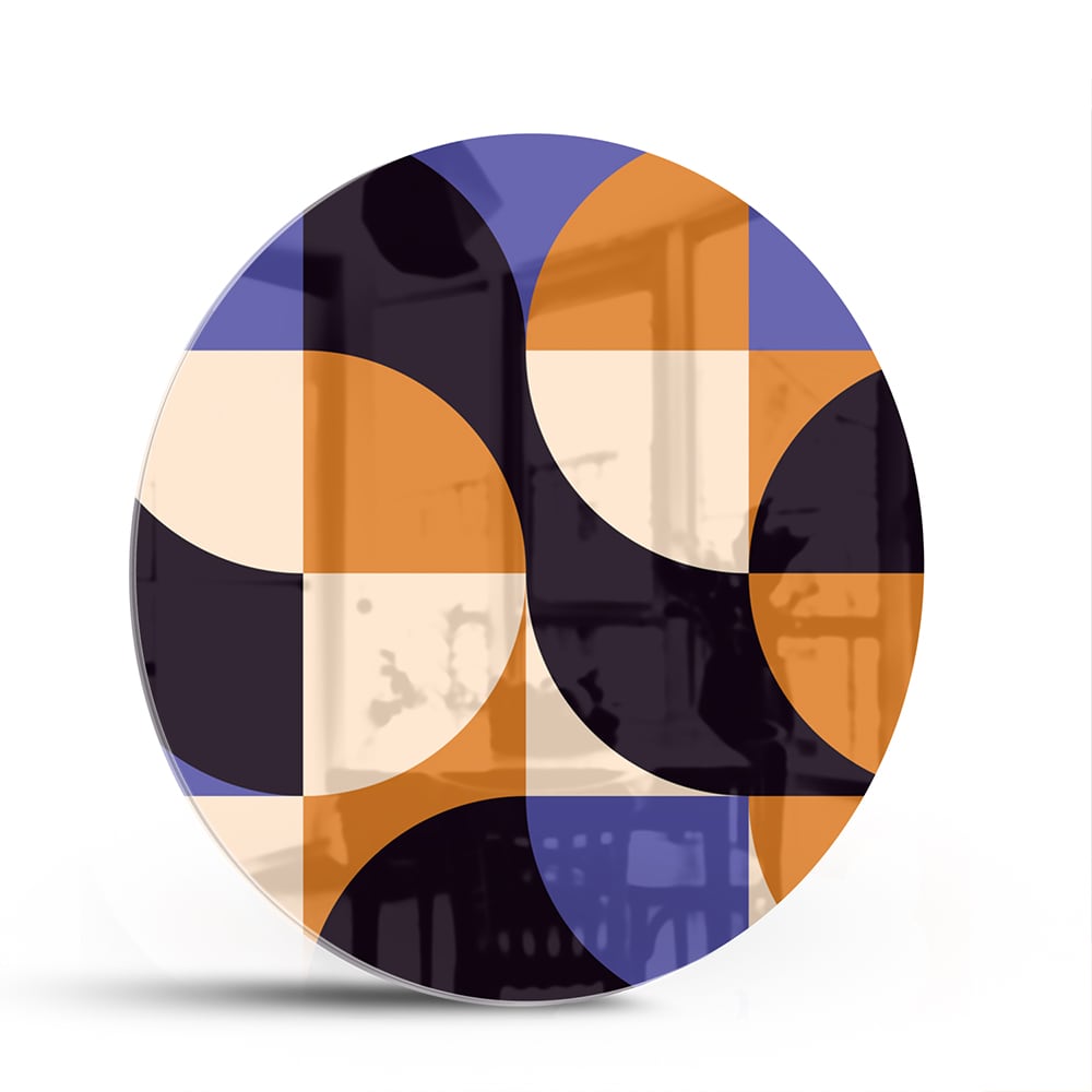 Abstraktes Glasbild in blauen und Orangetönen – Glasbild aus Sicherheitsglas, Größe 140x70
