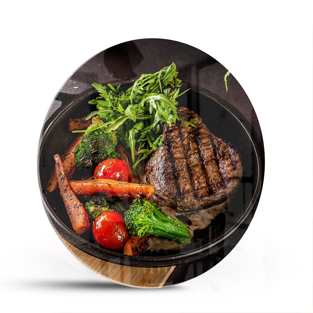 Glasbild mit köstlichen gegrillten Speisen – Glasbild aus Sicherheitsglas, Größe 140x70