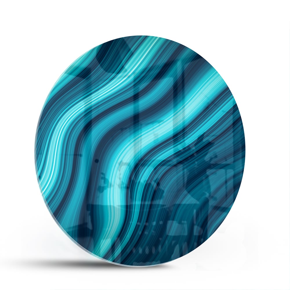 Stilvolles Glasbild mit blauen Wellen – Glasbild aus Sicherheitsglas, Größe 140x70