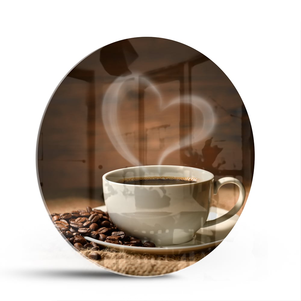 Glasbild mit Kaffee und Kaffeebohnen – Glasbild aus Sicherheitsglas, Größe 140x70