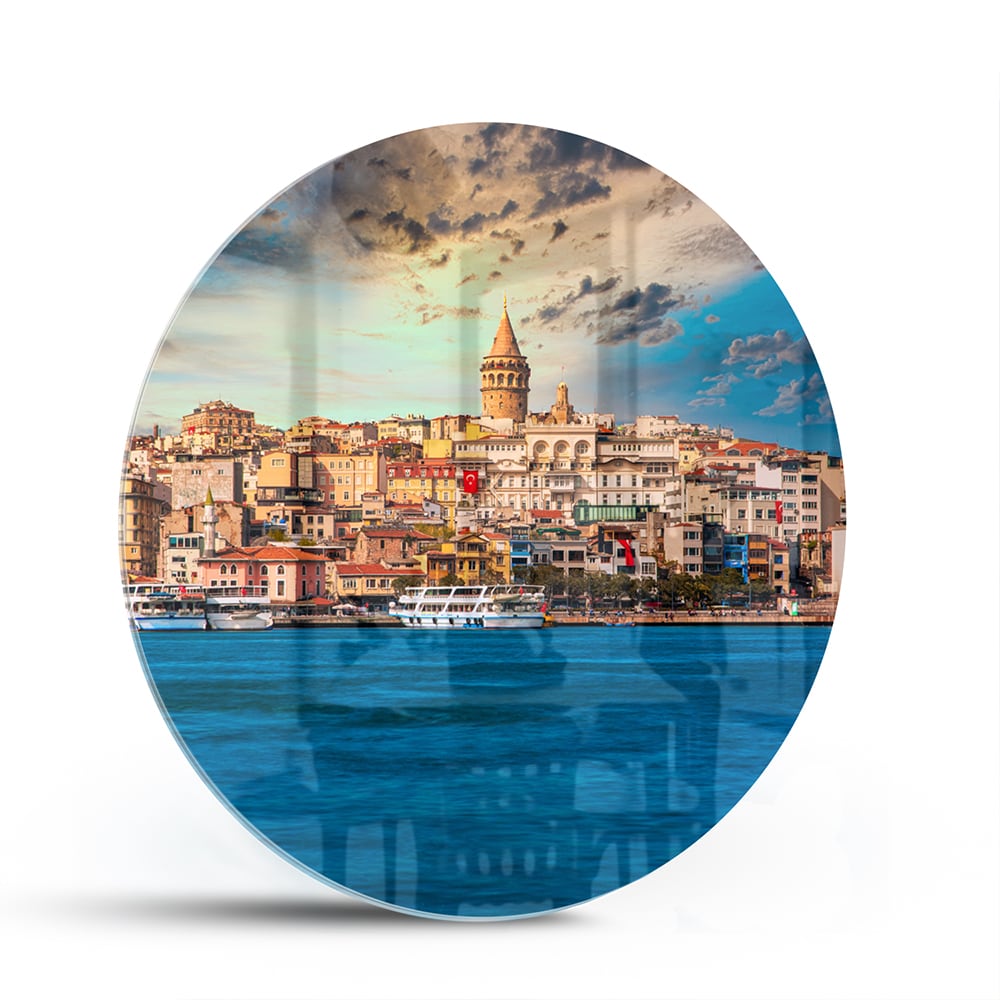 Glasbild – Stadt am See – Glasbild aus Sicherheitsglas, Größe 140x70
