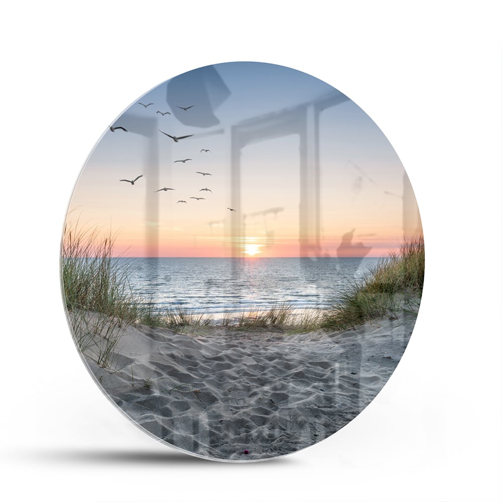Glasbild mit ruhigem Sonnenuntergang am See – Glasbild aus Sicherheitsglas, Größe 140x70