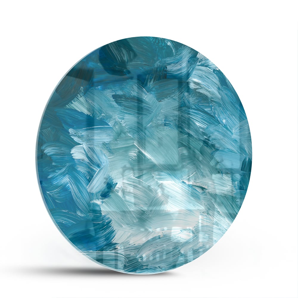 Abstraktes Glasbild in harmonischen Blautönen – Glasbild aus Sicherheitsglas, Größe 140x70